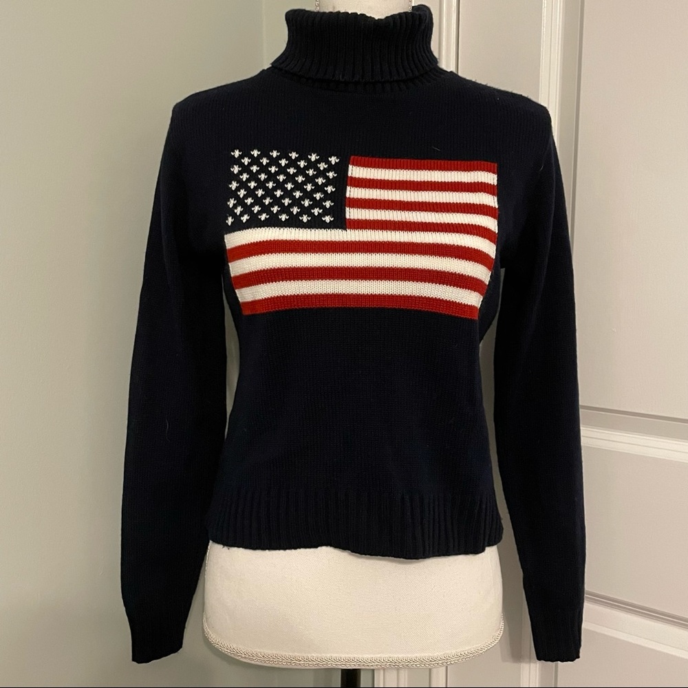 American Flag Navy Turtle Neck Sweater
